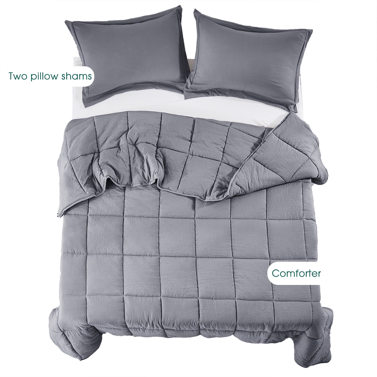 All Season Gray 3 Piece Queen Size Down Alternative Comforter Set with Corner Tabs