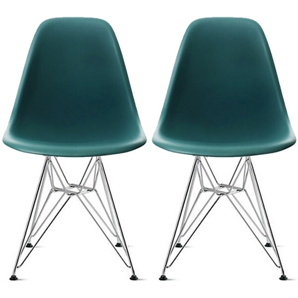 Set of 2 Modern Color Pyramid Seat Height DSW Molded Armless Plastic Dining Room Chairs Chrome Wire Eiffel Dowel Legs