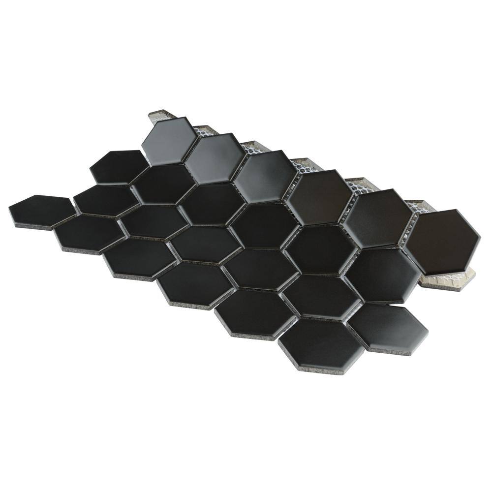 Merola Tile Metro 2 in. Hex Black Porcelain Mosaic Tile (10.0 sq. ft.Case) FXLM2HMB