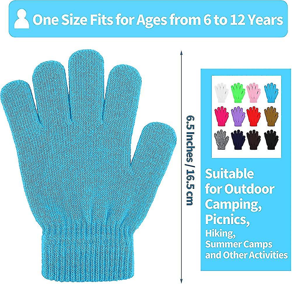 12 Pairs Kid's Winter Magic Gloves Children Stretchy Warm Knit Gloves For Boys Or Girls