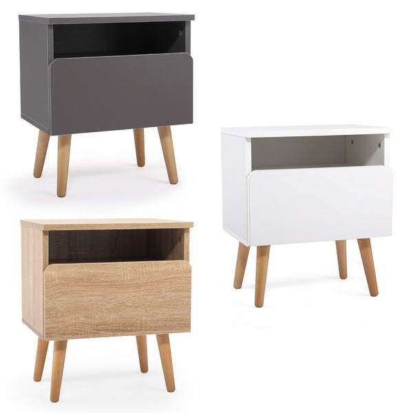 Wood Side Table Nightstand with Drawer and Open Shelf