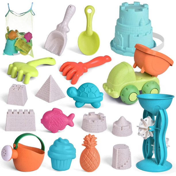 Fun ittle Toys18 Pcs Kids Beach Sand Toy Set, Beach Bucket Car, Watering Can, Shovel, Rake and Sand Castle Building Kit, Kids Outdoor Toys,Animals Snow Sandbox Toys,Summer Beach Toys