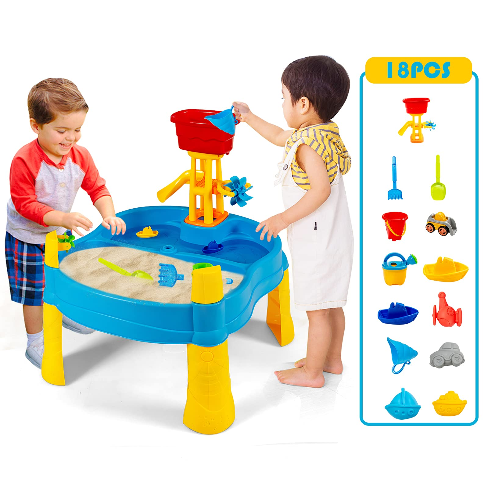 Costzon Kids Sand and Water Table, 2 in 1 Splash Water Table for Toddlers