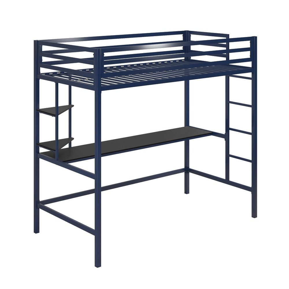 The Novogratz Maxwell Metal Loft Bed with Desk   Shelves