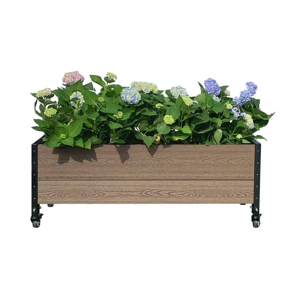 EverBloom 19 in. D x 17 in. H x 45 in. W Brown and Black Composite Board and Steel Mobile Deckside Planter Box Raised Garden Bed K2110