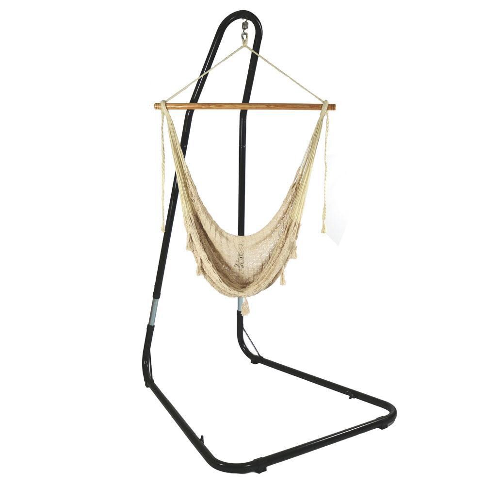 Ultimate Patio Extra Large Hanging Mayan Rope Hammock Chair w/ Adjustable Stand