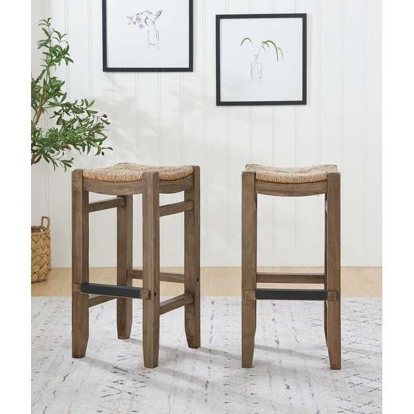 The Gray Barn Enchanted Acre 30-inch Wood Bar Stools with Rush Seats (Set of 2)