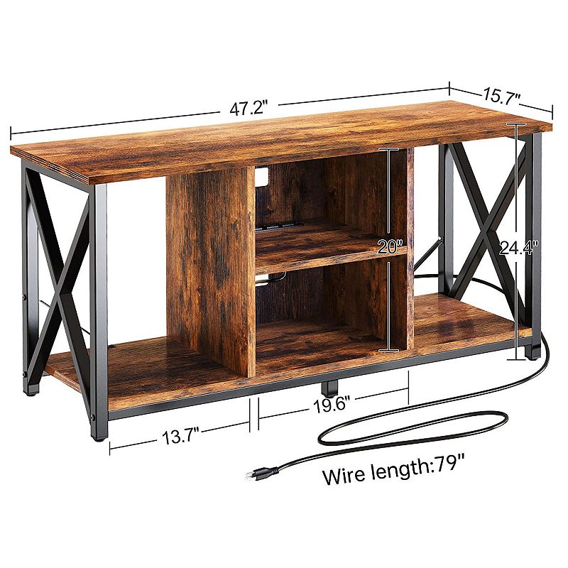 Fabato Wood 55 Inch Tv Stand and Entertainment Center W/ 4 Socket Plug-in Station