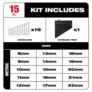 MW Metric Ratcheting Combination Wrench Set (15-Piece) 48-22-9516