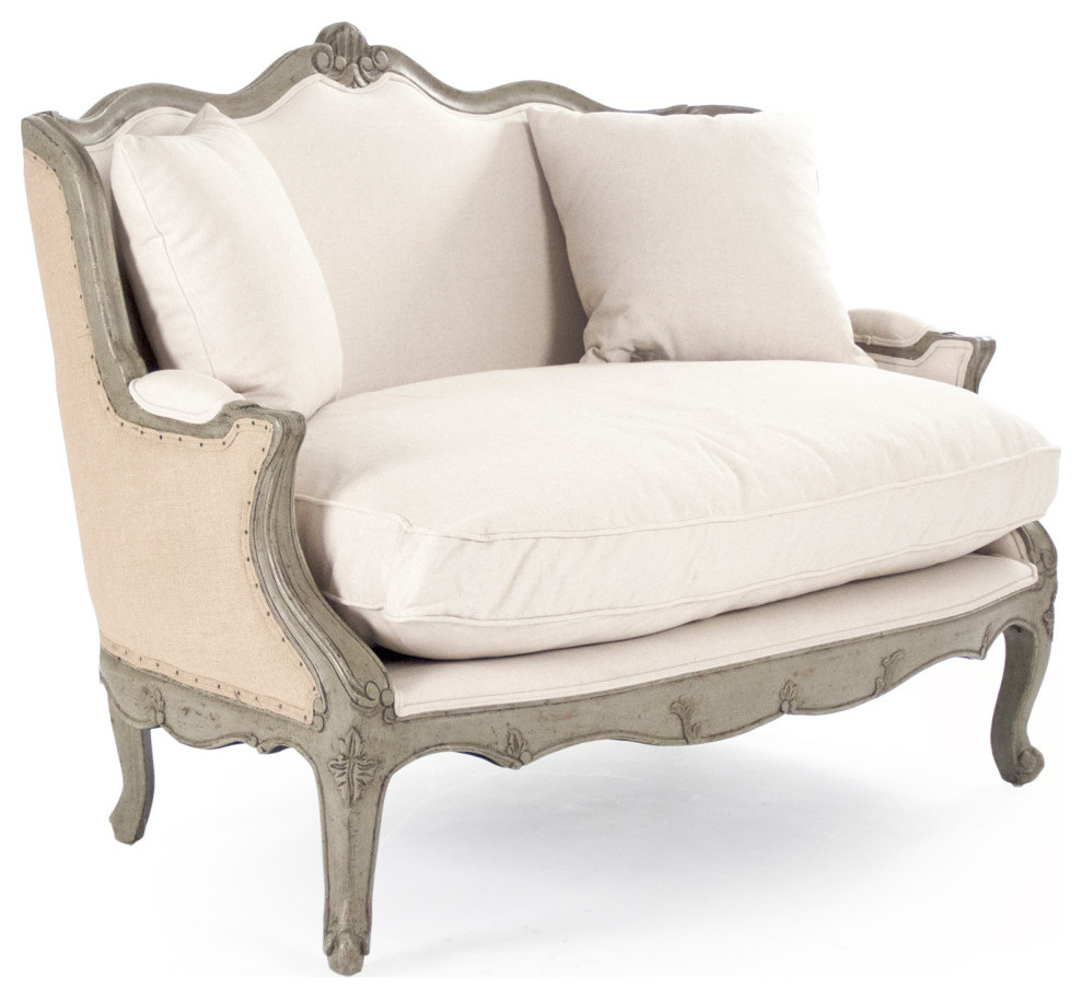 Adele Settee  Off White Cotton w/ Burlap Back   French Country   Loveseats   by HedgeApple  Houzz