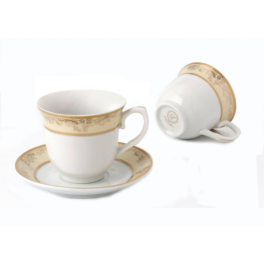 Lorren Home Trends Lorren Home 8 oz. Porcelain TeaCoffee Set Set for 4-Gold Floral Chloe-4