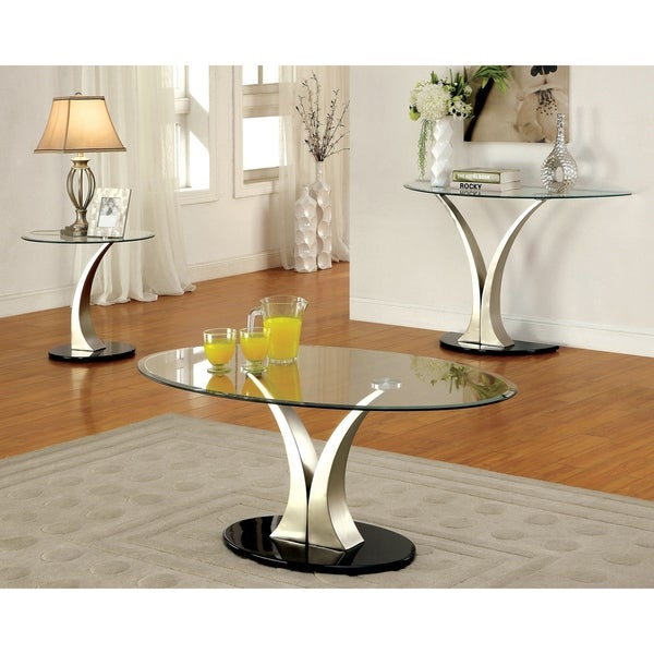 Furniture of America Wuct Contemporary Silver 22-inch Glass Top Side Table