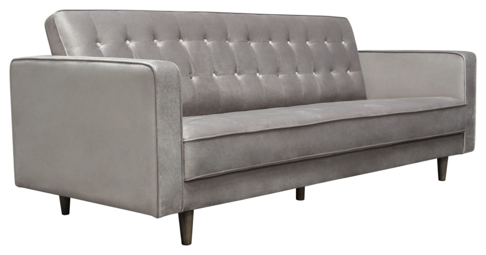 Juniper Tufted Sofa  Champagne Gray Velvet With 2 Bolster Pillows   Sofas   by Morning Design Group  Inc  Houzz