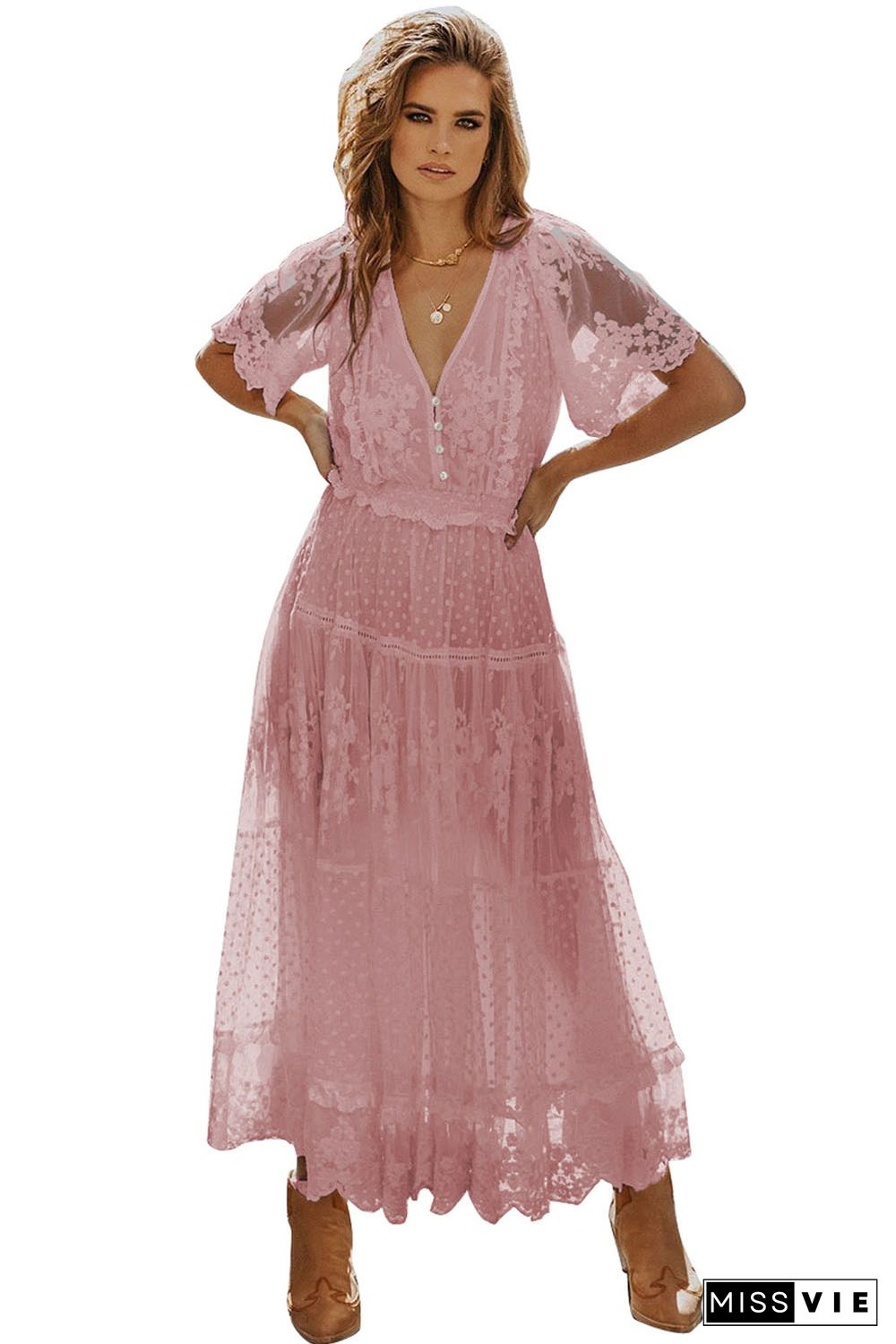 Pink Luminous Dawn Lace Gown