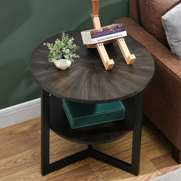 Round Large End Table with Storage Shelf - 25'2