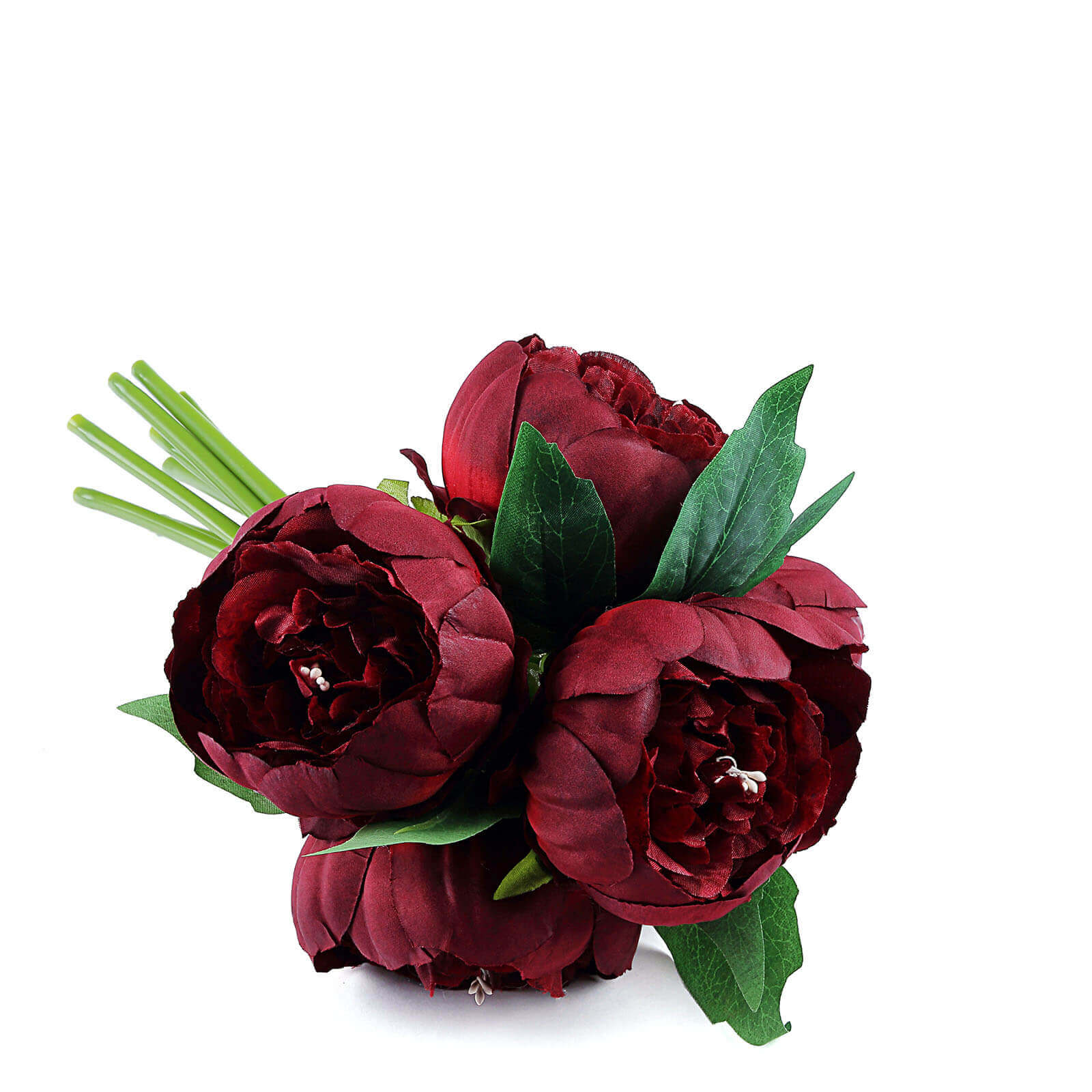 5 Flower Head Burgundy Peony Bouquet Artificial Silk Peonies Spray