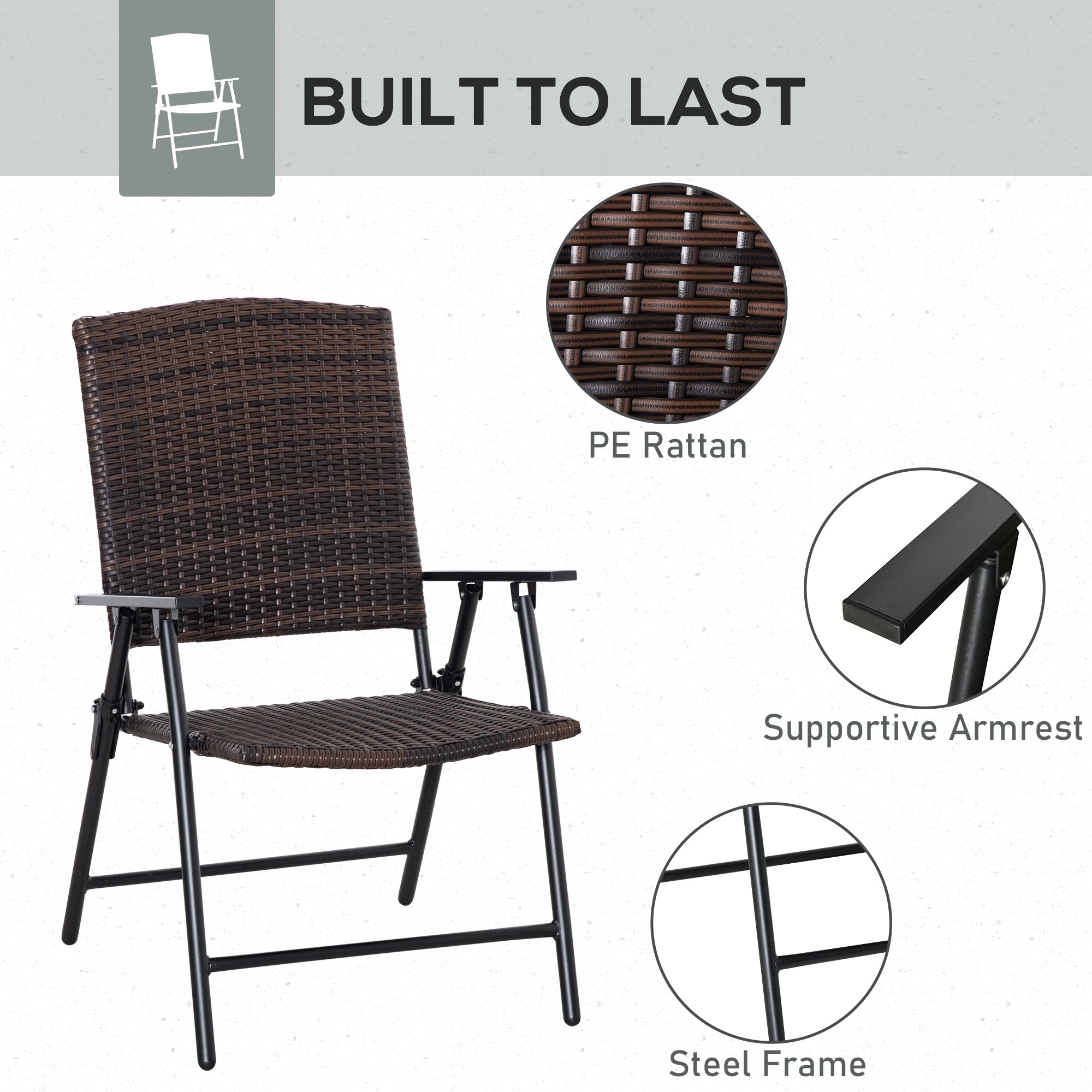 Outsunny Rattan Patio Dining Chair Set of 4 with Folding Design,Outdoor Wicker for Garden Mixed Brown