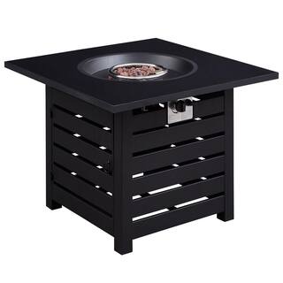 Afoxsos 23.8 in. H x 31.75 in. W Outdoor 40000 BTU Square Black Metal Natural Gas Fire Pit Table HDMX1740