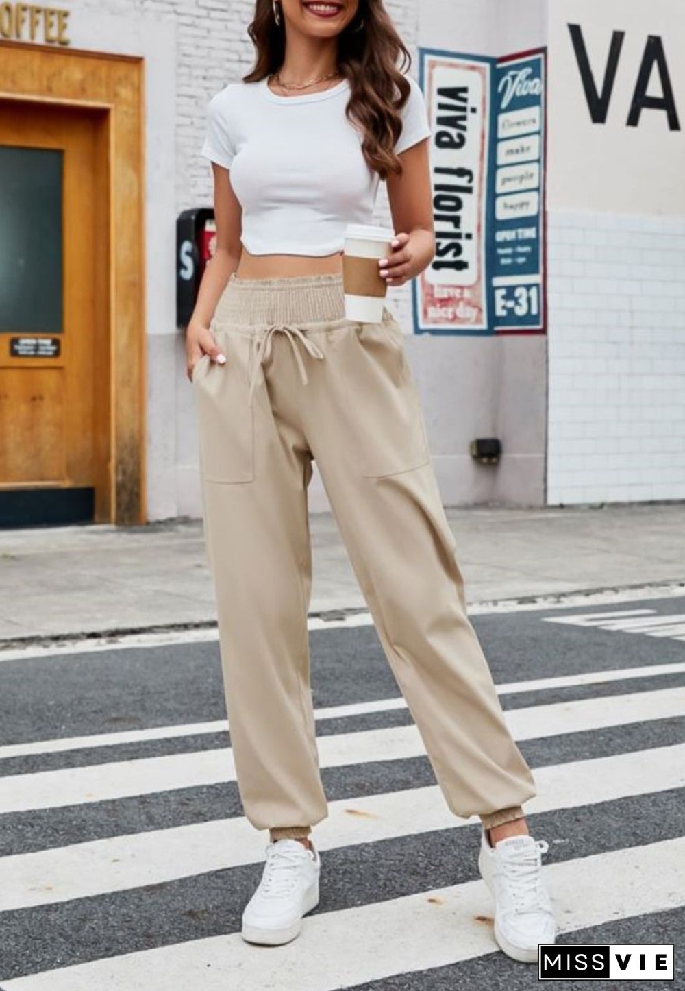 Shirred Waist Jogger Pants