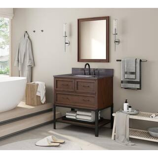 Home Decorators Collection Alster 36 in. W x 22 in. D x 34.5 in. H Vanity in Brown Oak with Engineered Calacatta Grey Marble Top and White Sink TJ-0401V3622BR