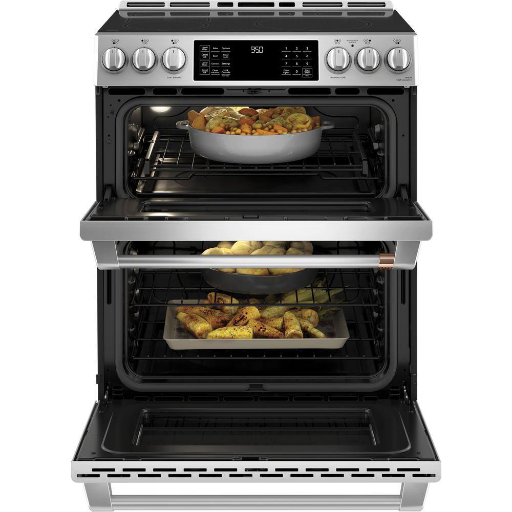 Cafe 30 in. 6.7 cu. ft. Smart Slide-In Double Oven Induction Range with Convection in Stainless Steel CHS950P2MS1