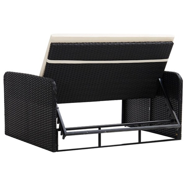 2 Piece Patio Lounge Set with Cushions Poly Rattan Black