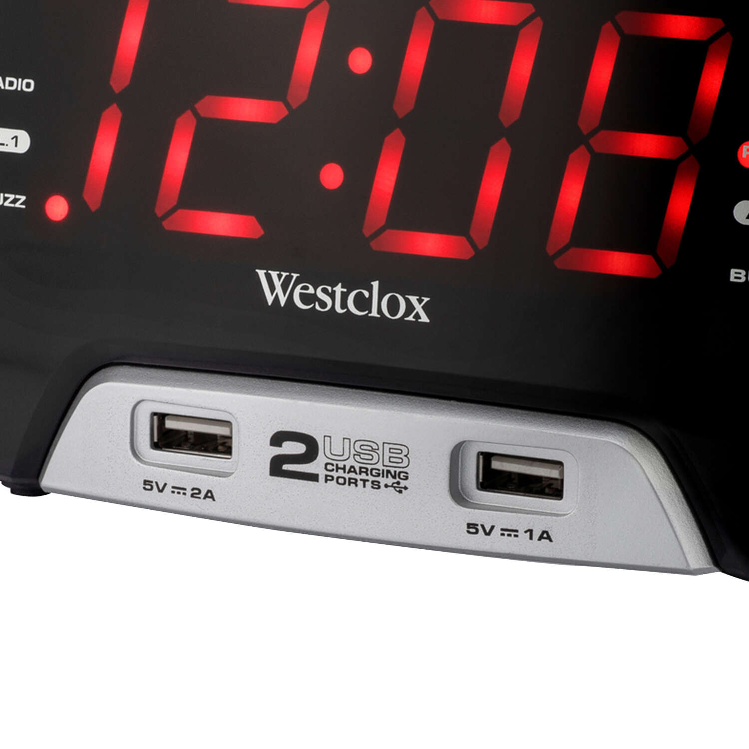 Westclox 1.4 in. Black USB Clock Radio Digital Plug-In