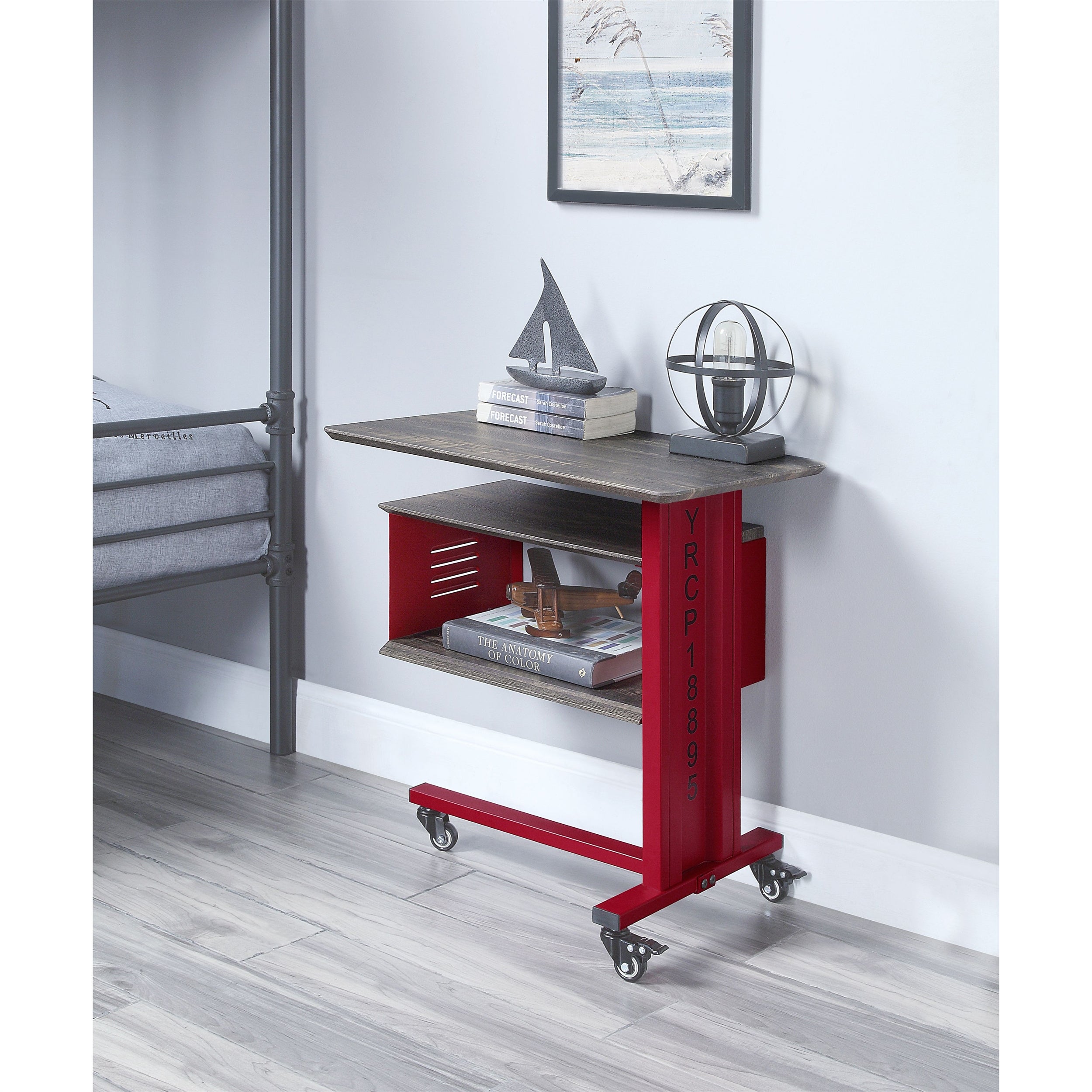 Side Table，Cargo Accent Table Wall Shelf，Red