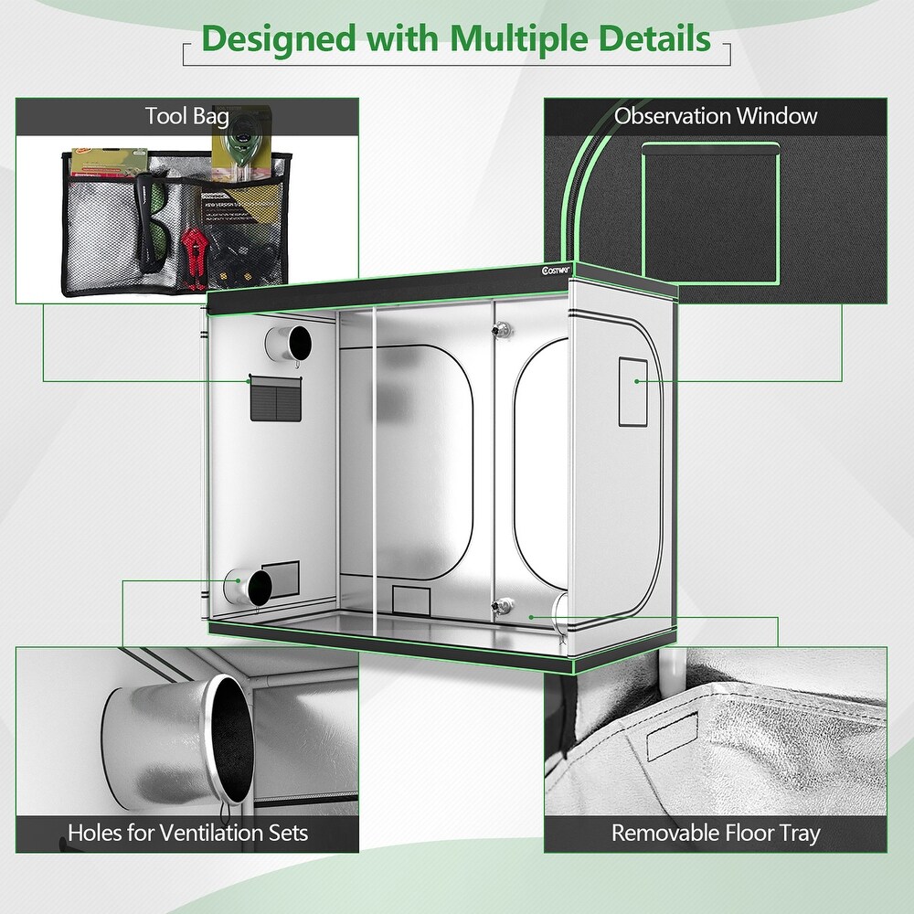 Costway 4x8 Grow Tent  96''x48''x80'' High Reflective Mylar   96''x 48''x 80''