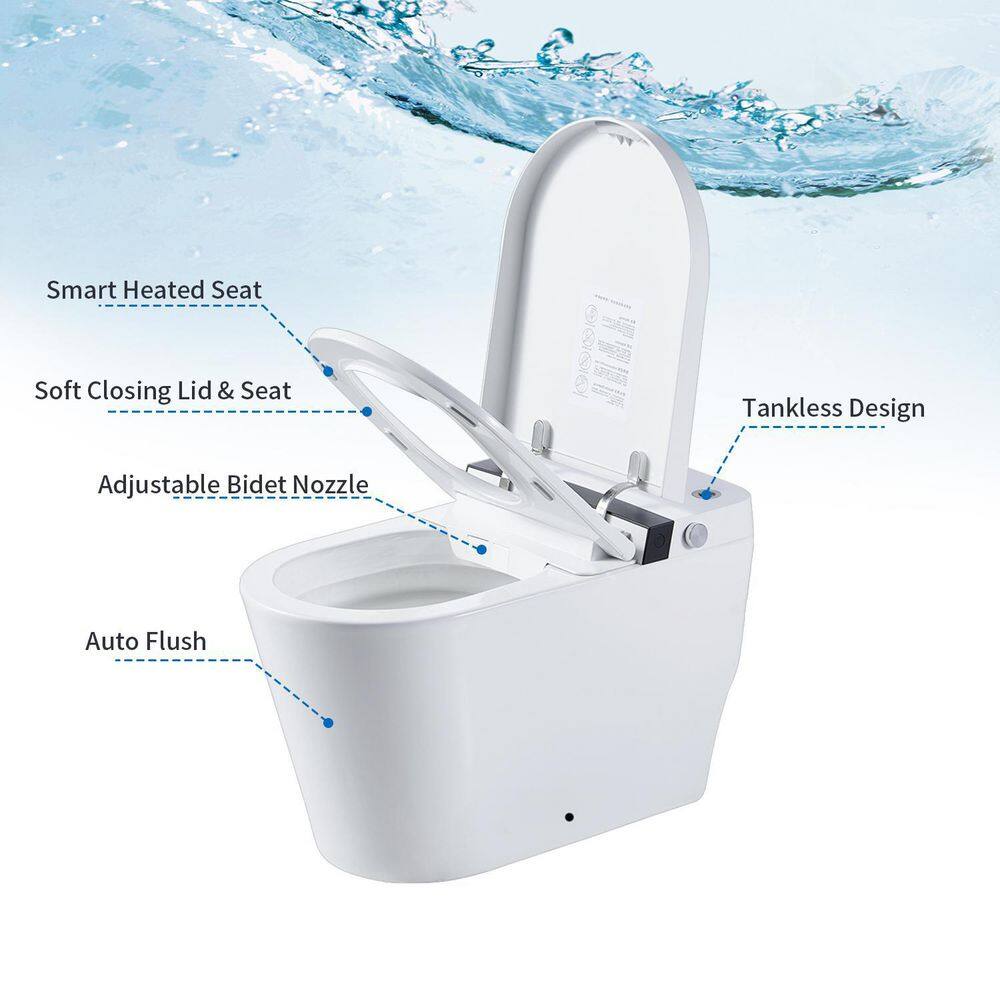 INSTER Smart 1-piece 1.0 GPF Single Flush Elongated Toilet in. White Seat Included with Remote Panel HDMJYNTL0003