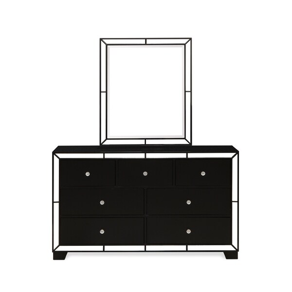 6-Pieces Bedroom Set with Light Up headboard - King Bed ，Dresser， Mirror， Chest and 2 Nightstands-Black Faux Leather Headboard - - 34142357