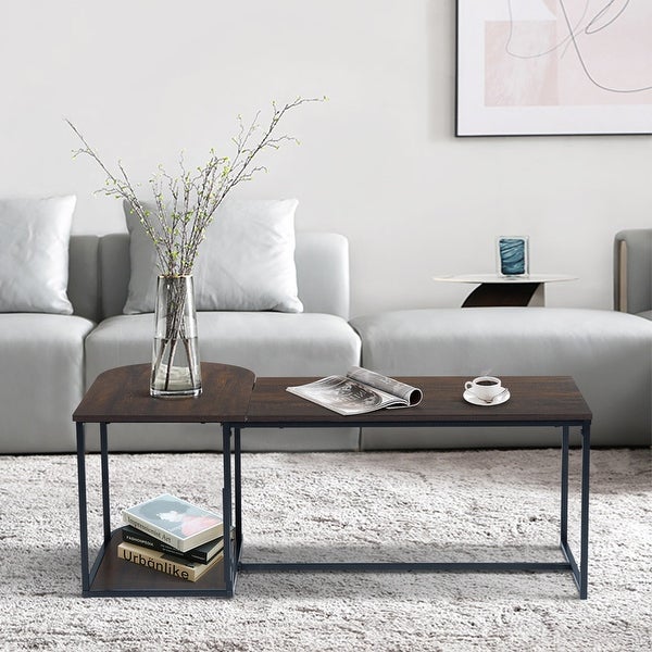 Homylin Upasana 47.2 in. Dark Brown L Shape Manufactured Wood Coffee Table