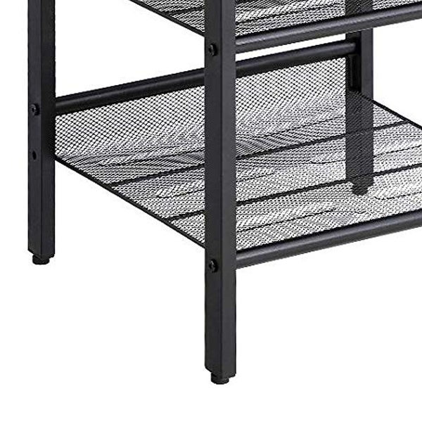 Wooden Side Table with Metal Mesh Shelves， Set of 2， Black and Brown - 19.7 H x 15.7 W x 15.7 L Inches