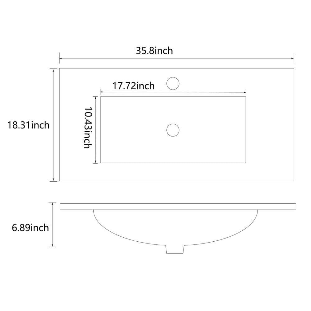 YASINU SQ 36 in W x 18 in D Ceramic Vanity Top Integrated Rectangle Basin Sink in White