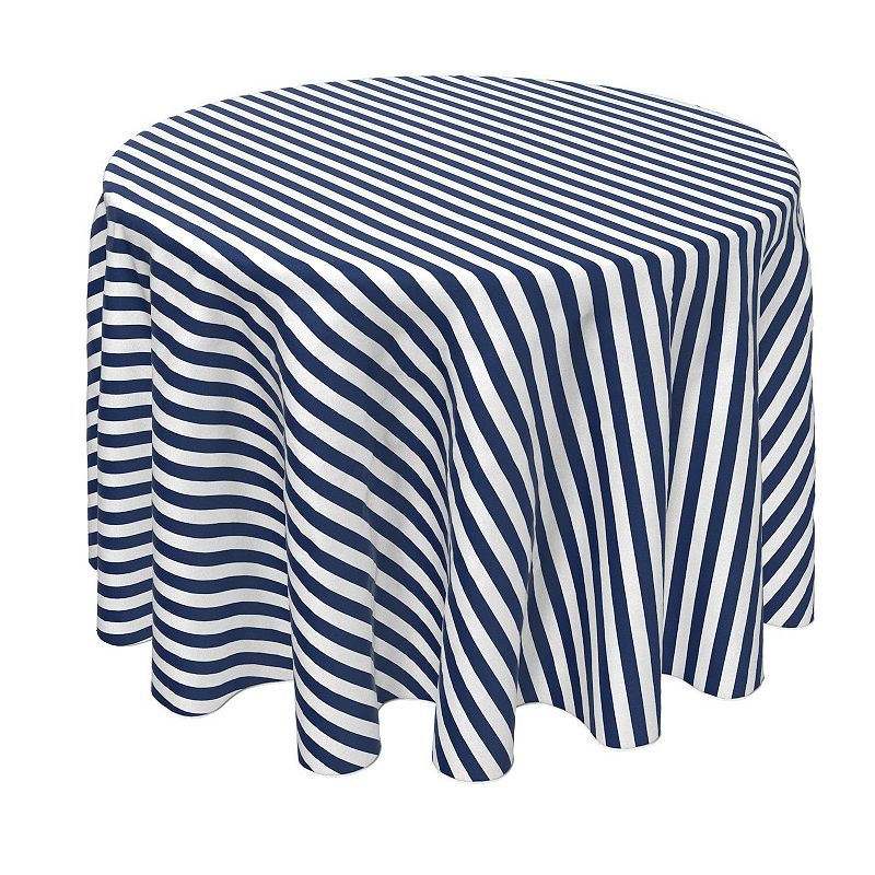 Round Tablecloth， 100% Polyester， 90 Round， Small Stripes， Navy