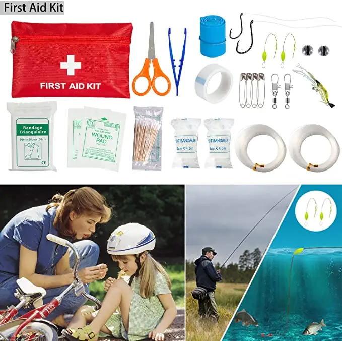 2023 New design Red Small First aid kit within 26 in 1 Survival kit for hiking easy to carry with hook