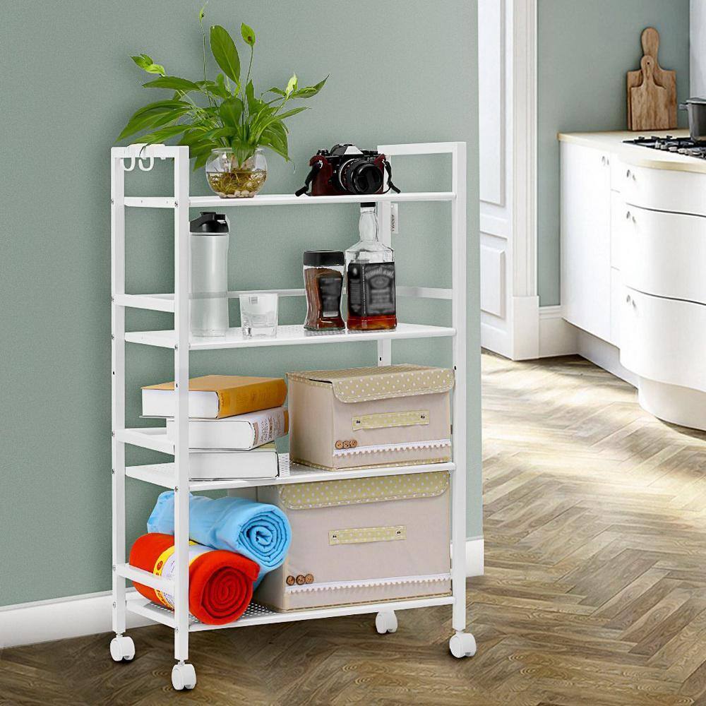 Karl home Widen Iron Multi-functional 4-Wheeled Storage Cart in White 302589548097