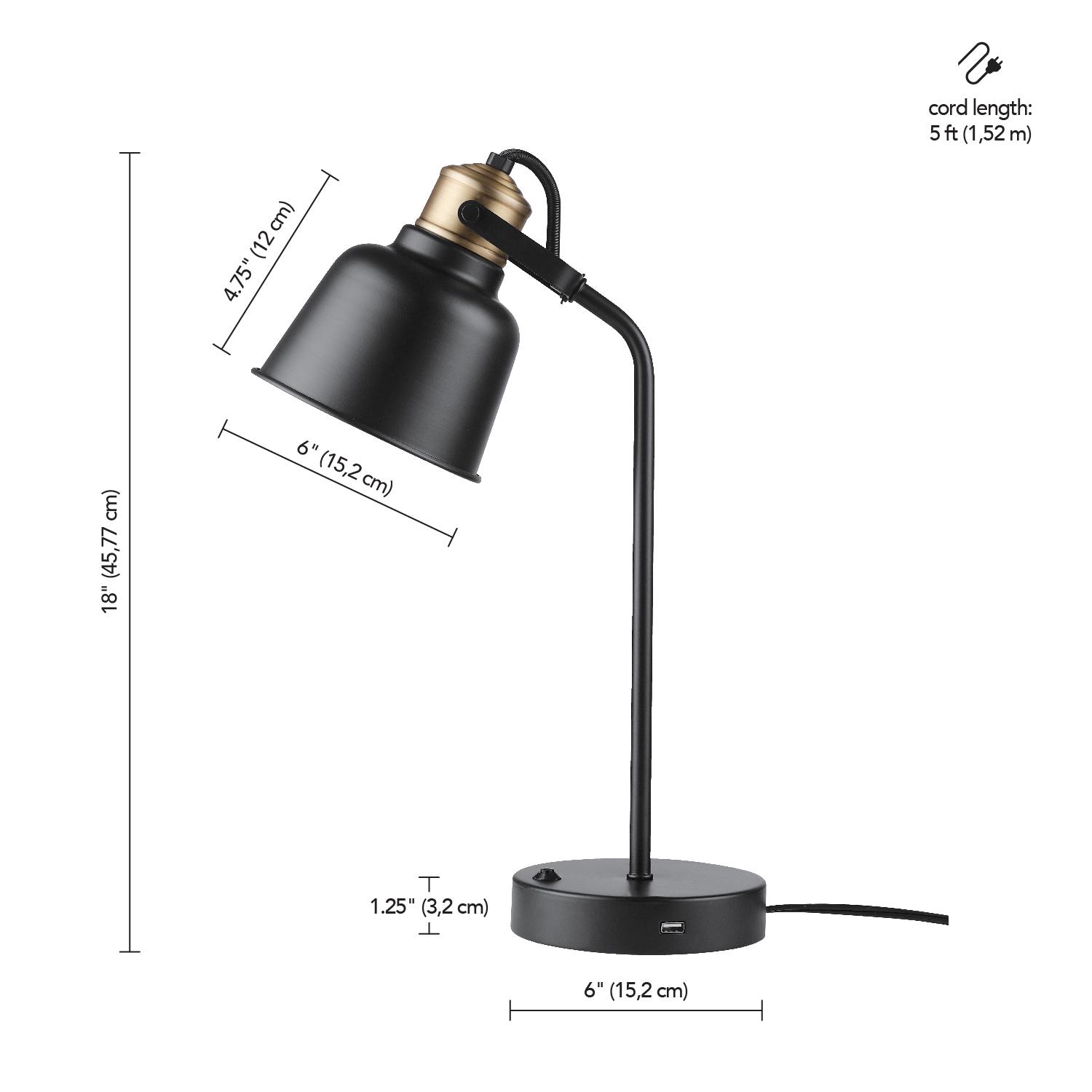 Globe Electric Dakota 18 Matte Black Desk Lamp with USB Port， 91000126