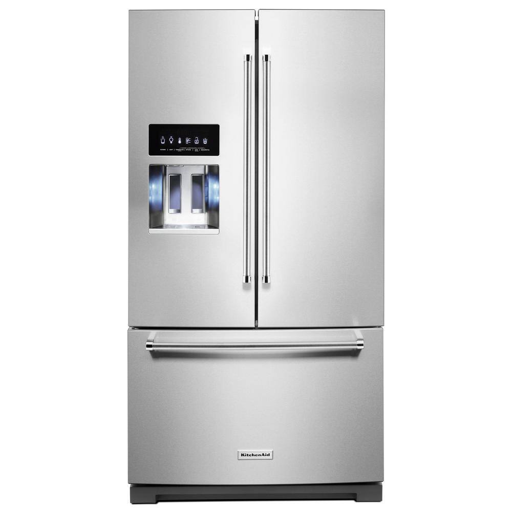 KitchenAid 27 cu. ft. French Door Refrigerator in PrintShield Stainless with Exterior Ice and Water KRFF507HPS