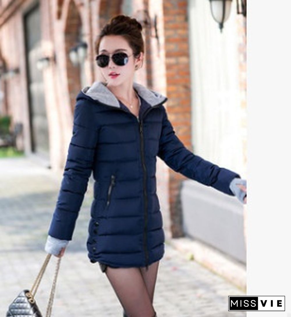 Fall/winter Women's Down and Down Padded Jacket Slim Mid-length Warm Padded Jacket with Hooded Gloves