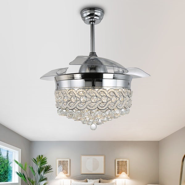 CurveCurio Crystal Retractable Ceiling Fan Fandelier with LED light， Remote - 42 Inches Shopping - The Best Deals on Ceiling Fans | 34480524