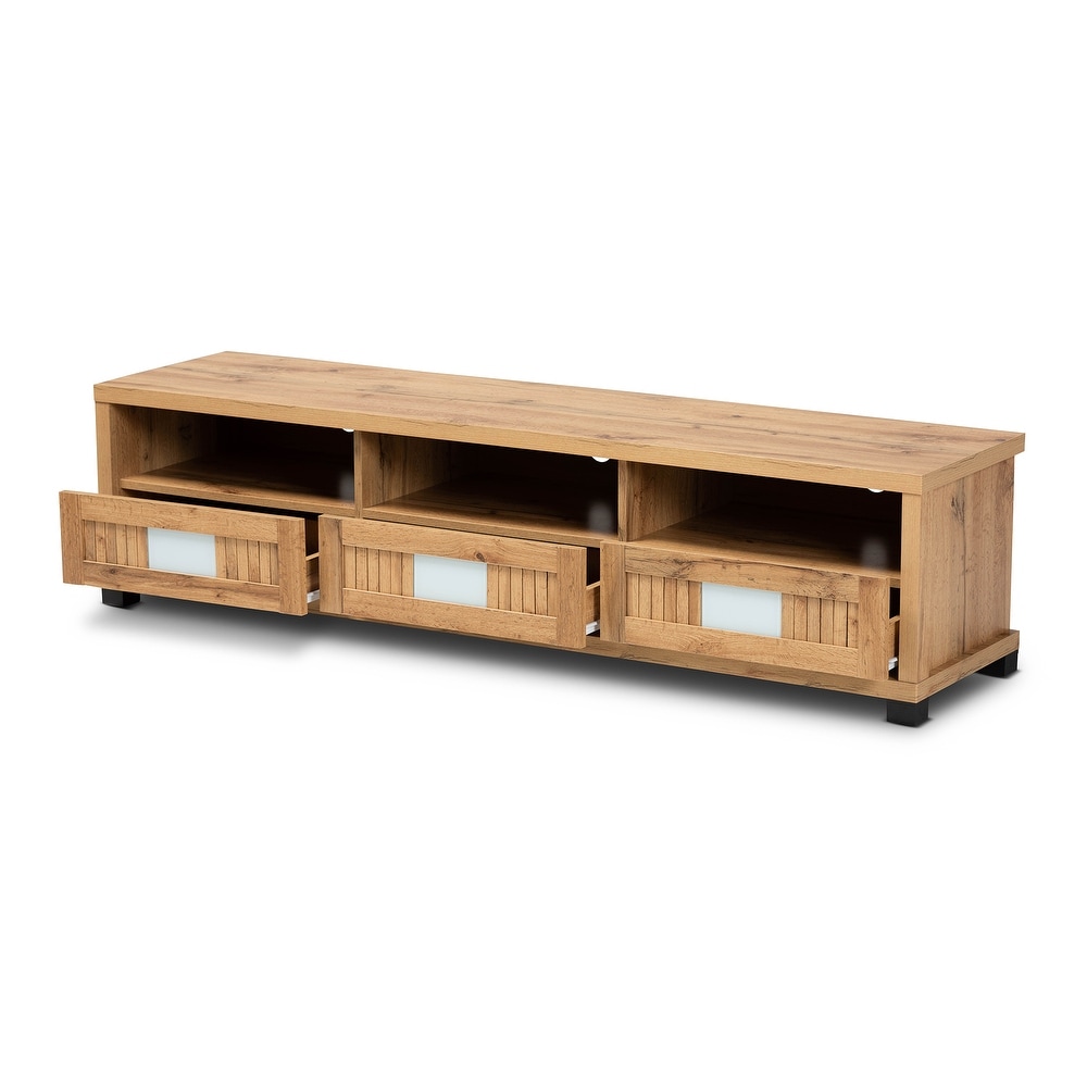 Gerhardine Oak Brown Finished Wood 3 Drawer TV Stand