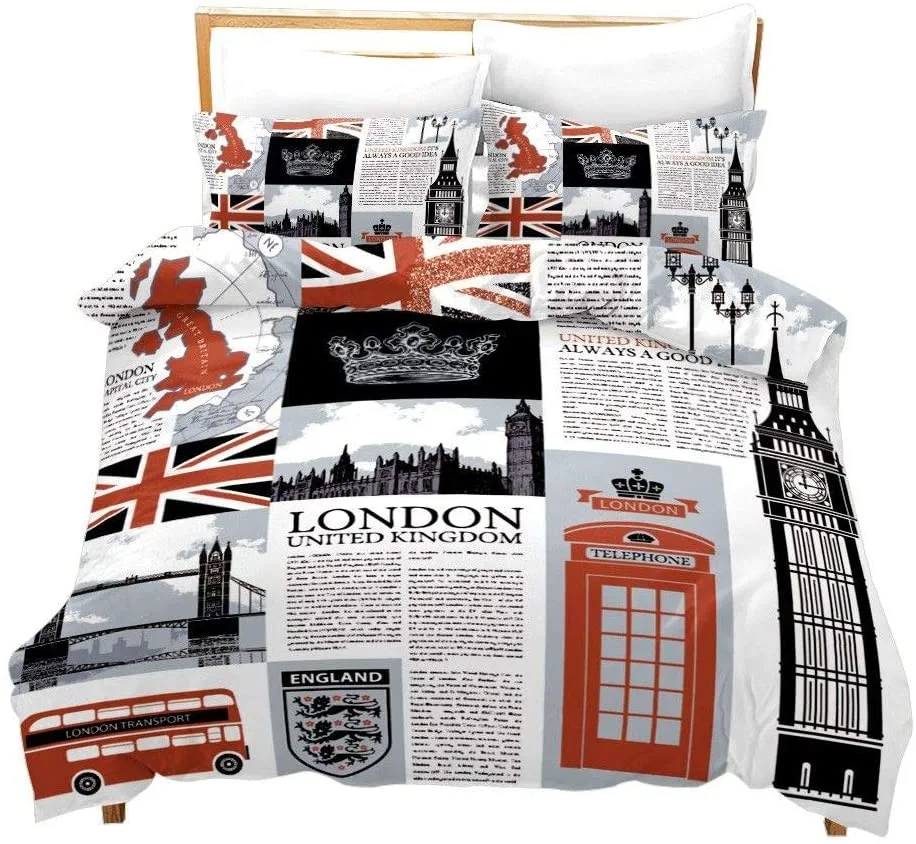 Duvet Cover Set Soft London Themed Comforter Cover Set 3 Pieces