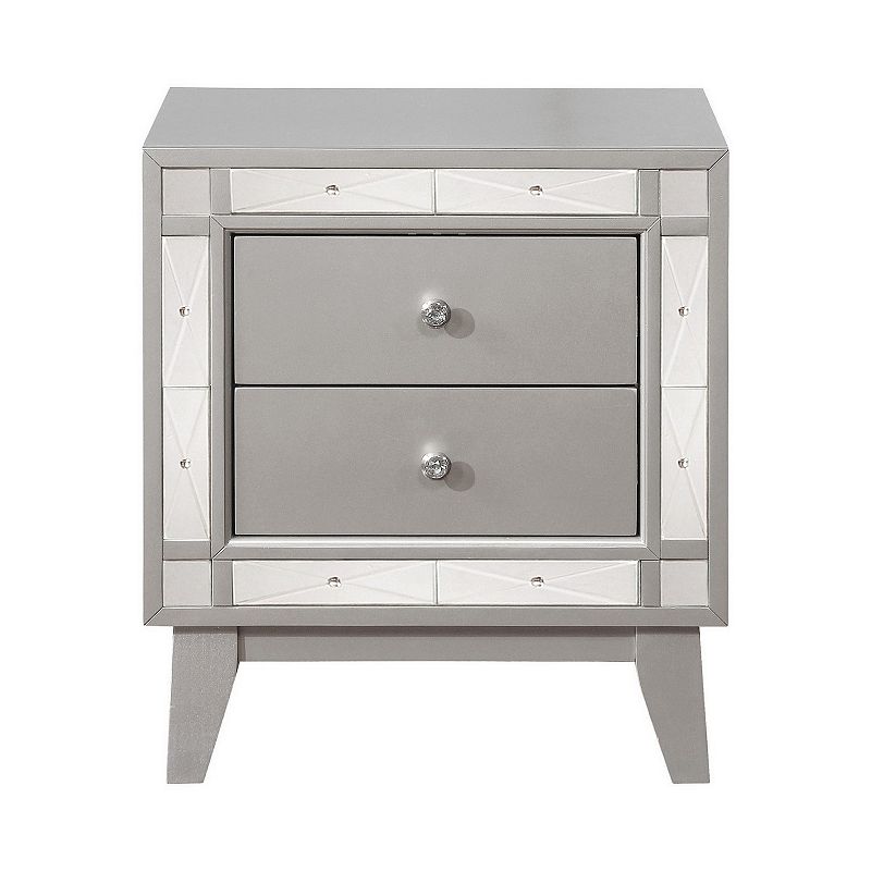 Wooden Nightstand with 2 Drawers， Mercury Silver