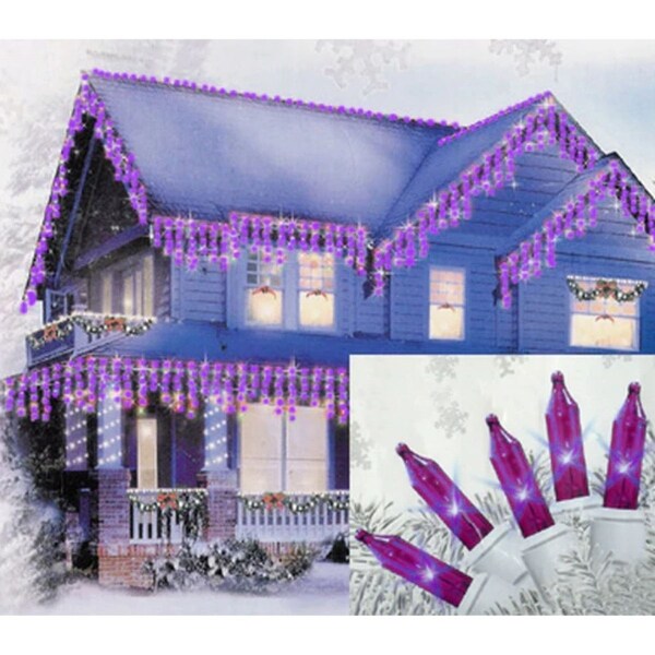 35Count Purple Mini Christmas Light Set 7ft White Wire