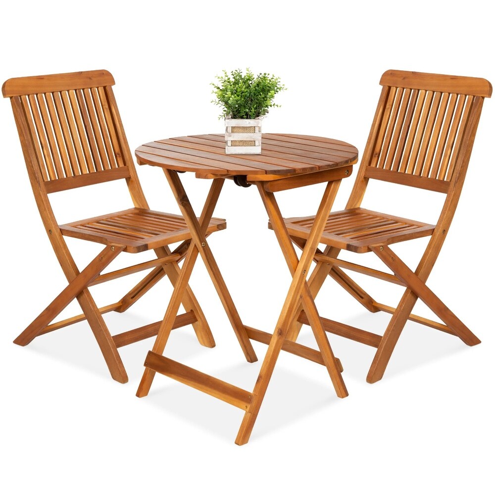 3 Piece Acacia Wood Bistro Set w/ Folding Table  2 Chairs