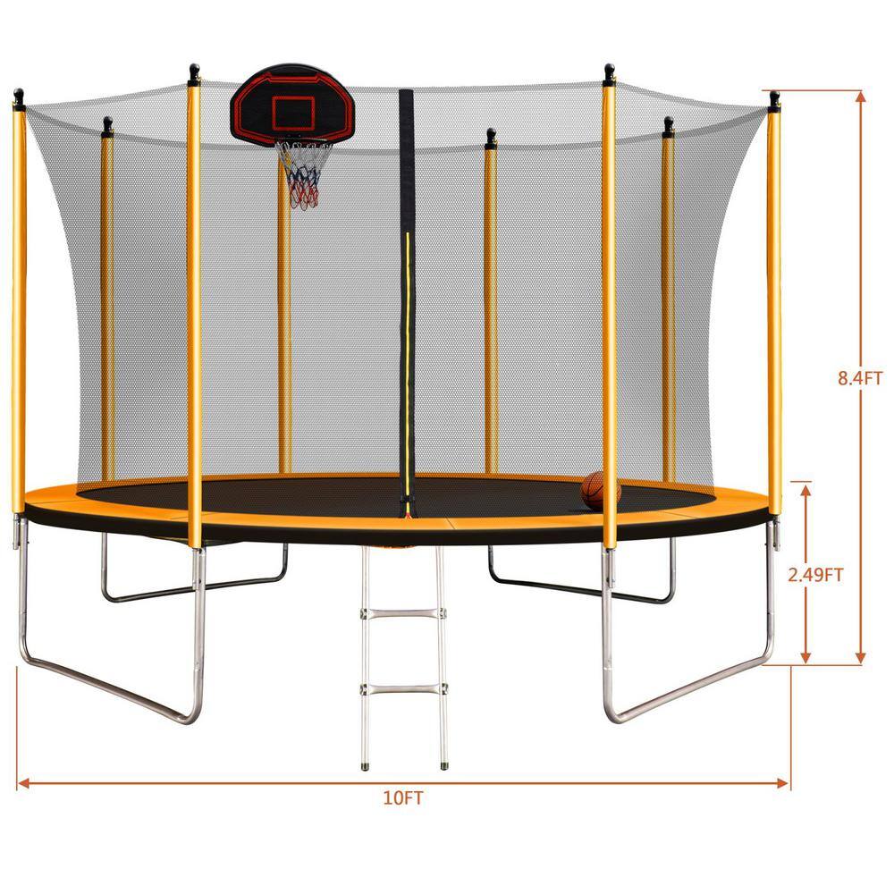 maocao hoom 10 ft. Round Backyard Trampoline with Safety Enclosure Basketball Hoop and Ladder in Orange DJ-C-W55033650