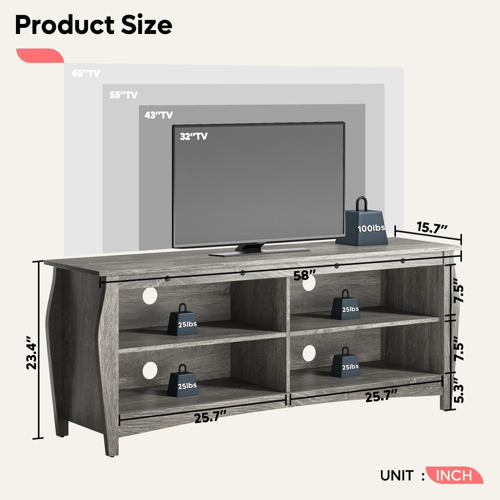 Farmhouse TV Stand for TVs up to 70 inch LED Entertainment Center   58 inches