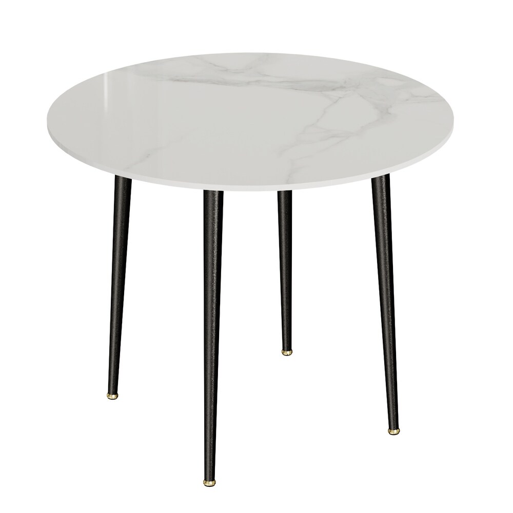 Metal Frame 4 Legs Round Dining Table Heavy Duty Sintered Stone Top   31.5\