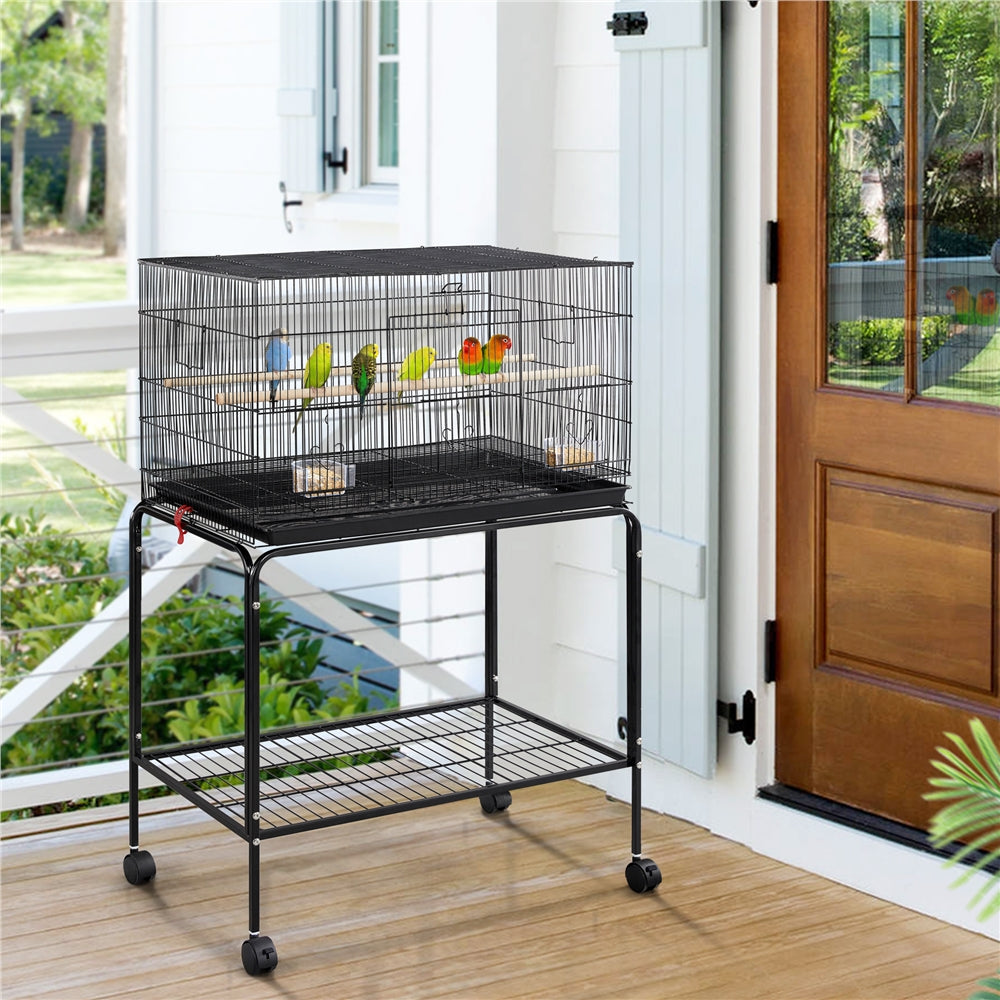 Yaheetech 47''H Flight Cage with Rolling Stand Extra Space Slide-out Tray Wood Perches， Black